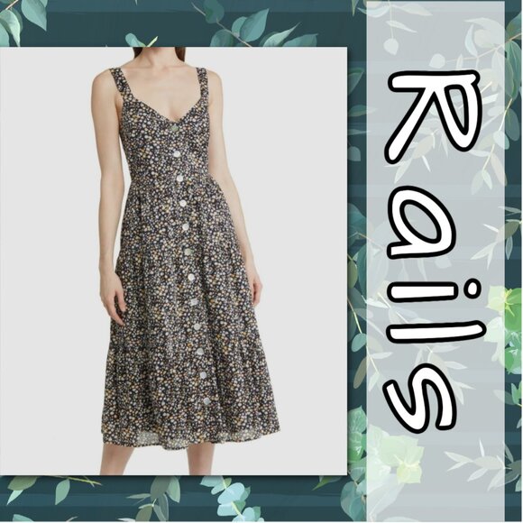 Rails Women's Black Violet Tiered Button Front Maxi Dress Size Medium A Line - Picture 1 of 6